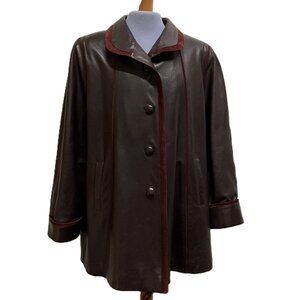 Hide House Burgundy Lambskin Leather Coat with Suede Trim Vintage Women's Jacket